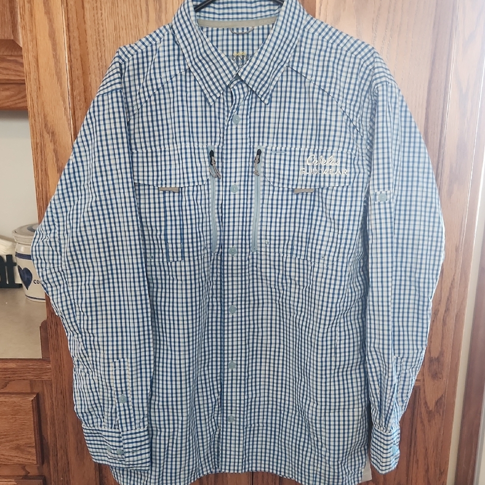 Cabela's Guide Wear Outdoor Vents Shirt Mens Large Blue Long Sleeve